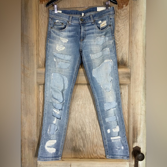 Rag & Bone Dre Distressed Boyfriend Jeans – Low‑Rise Light Wash Denim - Sz 27 - Picture 3 of 17